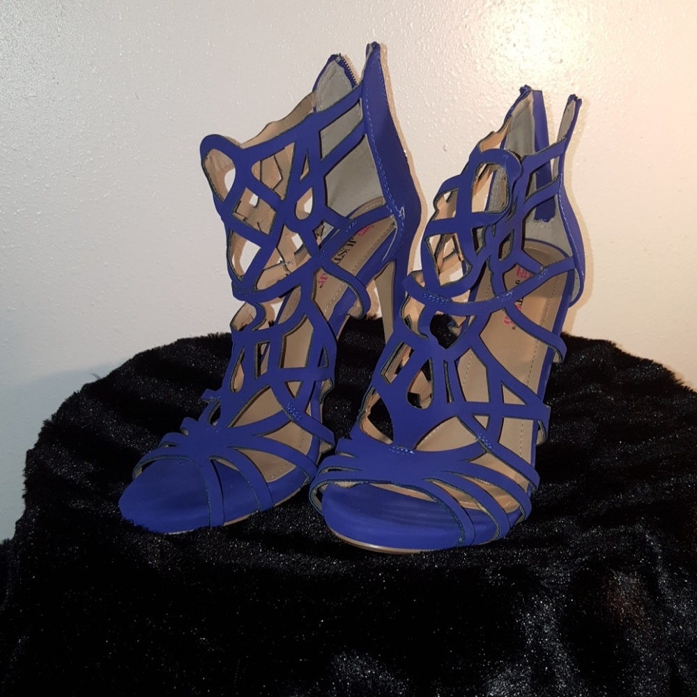 Cobalt Blue Cage Open Toe Heel